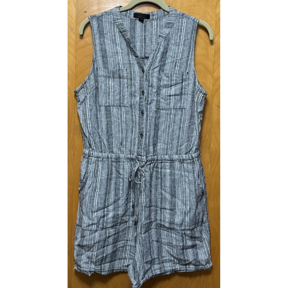 Kelly Renee Linen Blend Striped Sleeveless Romper Sz L Nautical Coastal Beachy